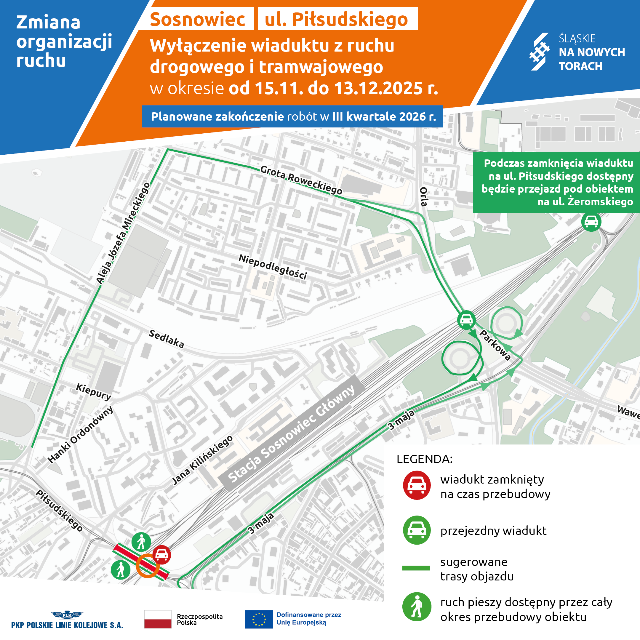 Zamknięcie wiaduktu na ul. Piłsudskiego – infografika