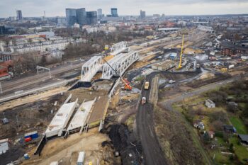 Stacja Katowice, widok z lotu ptaka na powstające wiadukty, fot. Łukasz Hachuła PLK SA 2
