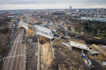 Stacja Katowice, widok z lotu ptaka na powstające wiadukty, fot. Łukasz Hachuła PLK SA