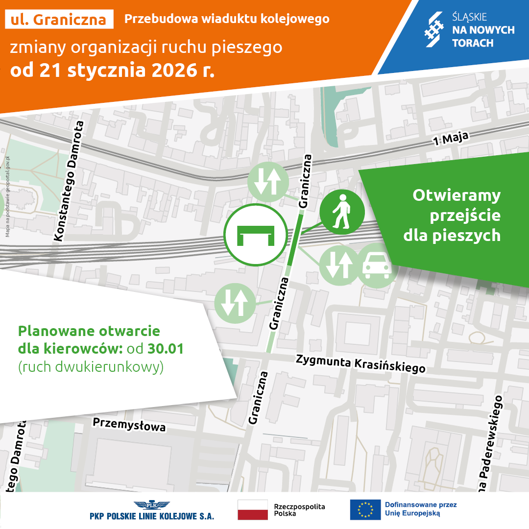 Zmiana organizacji ruchu pieszego na ul. Granicznej w Katowicach