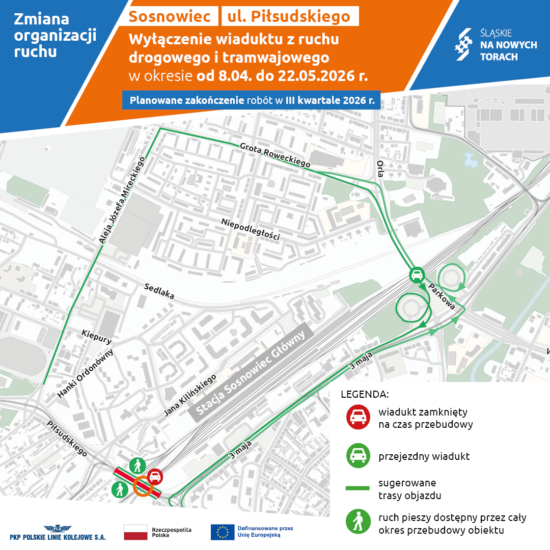 Zmiany organizacji ruchu na ul. Piłsudskiego w Sosnowcu